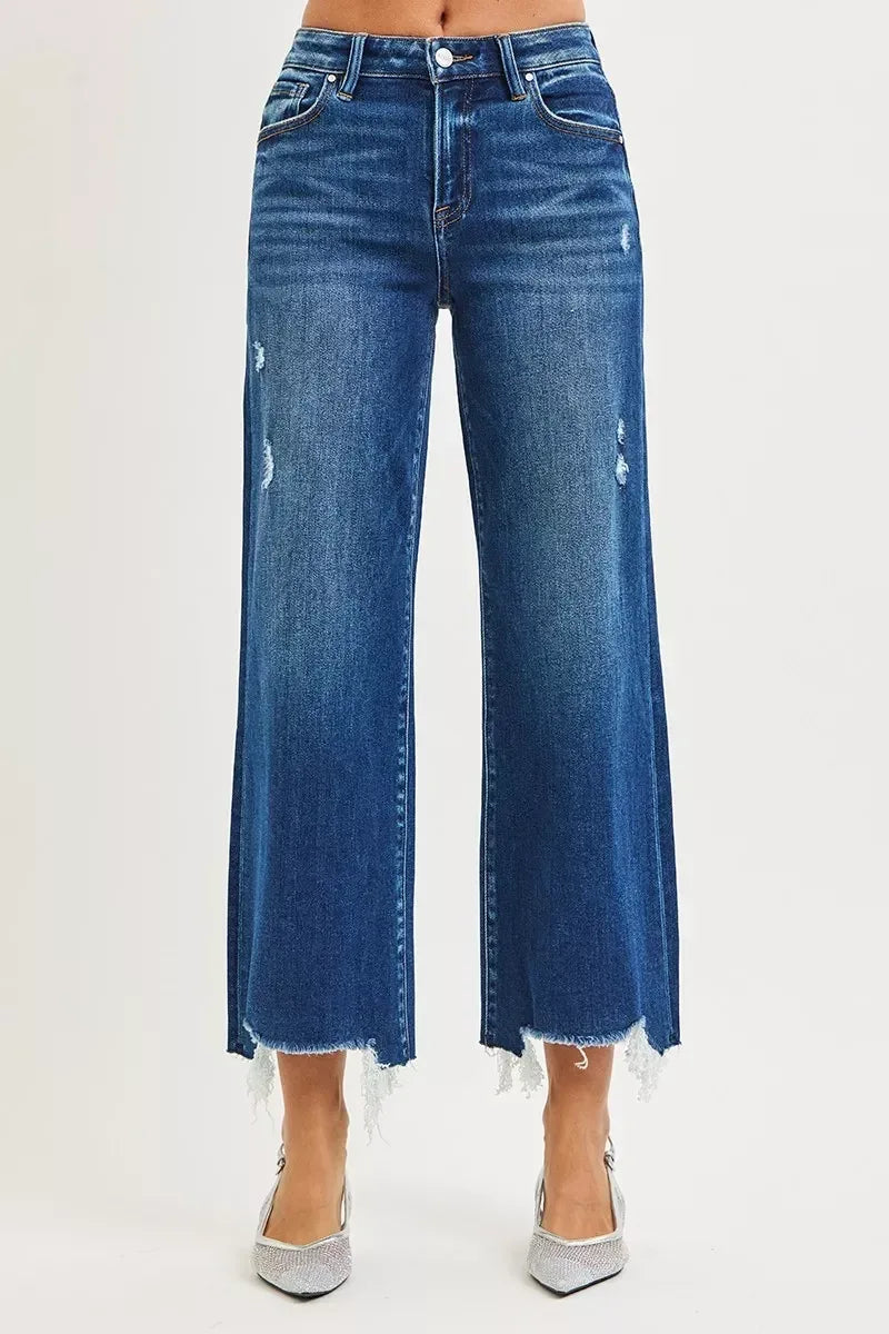 RISEN High Rise Crop Wide Leg Jeans - DAVERRI FASHIONS