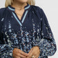 Umgee Full Size Floral Vine Print Blouse with Balloon Sleeves Plus Size