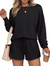 Round Neck Long Sleeve Top and Shorts Set - DAVERRI FASHIONS