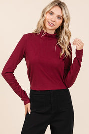 Mittoshop Mock Neck Rib Knit Long Sleeve Crop Top