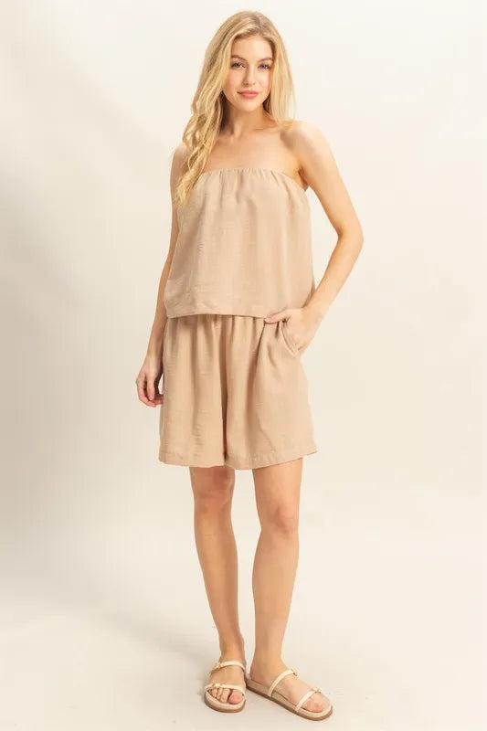HYFVE Tube Top and Flowy Shorts Set BEIGE