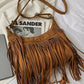 Suede Fringe Adjustable Strap Shoulder Bag - DAVERRI FASHIONS