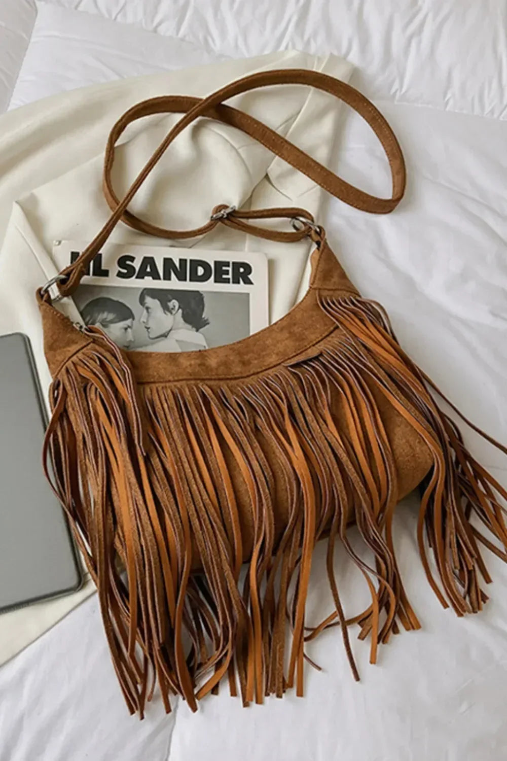 Suede Fringe Adjustable Strap Shoulder Bag - DAVERRI FASHIONS