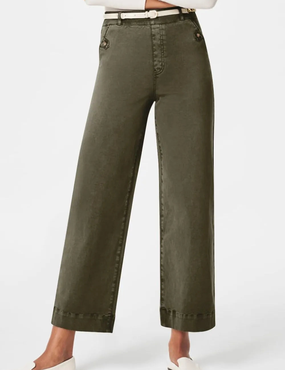 Olive Brown High Waist Jeans with Pockets | Jeans Daverri Fashions