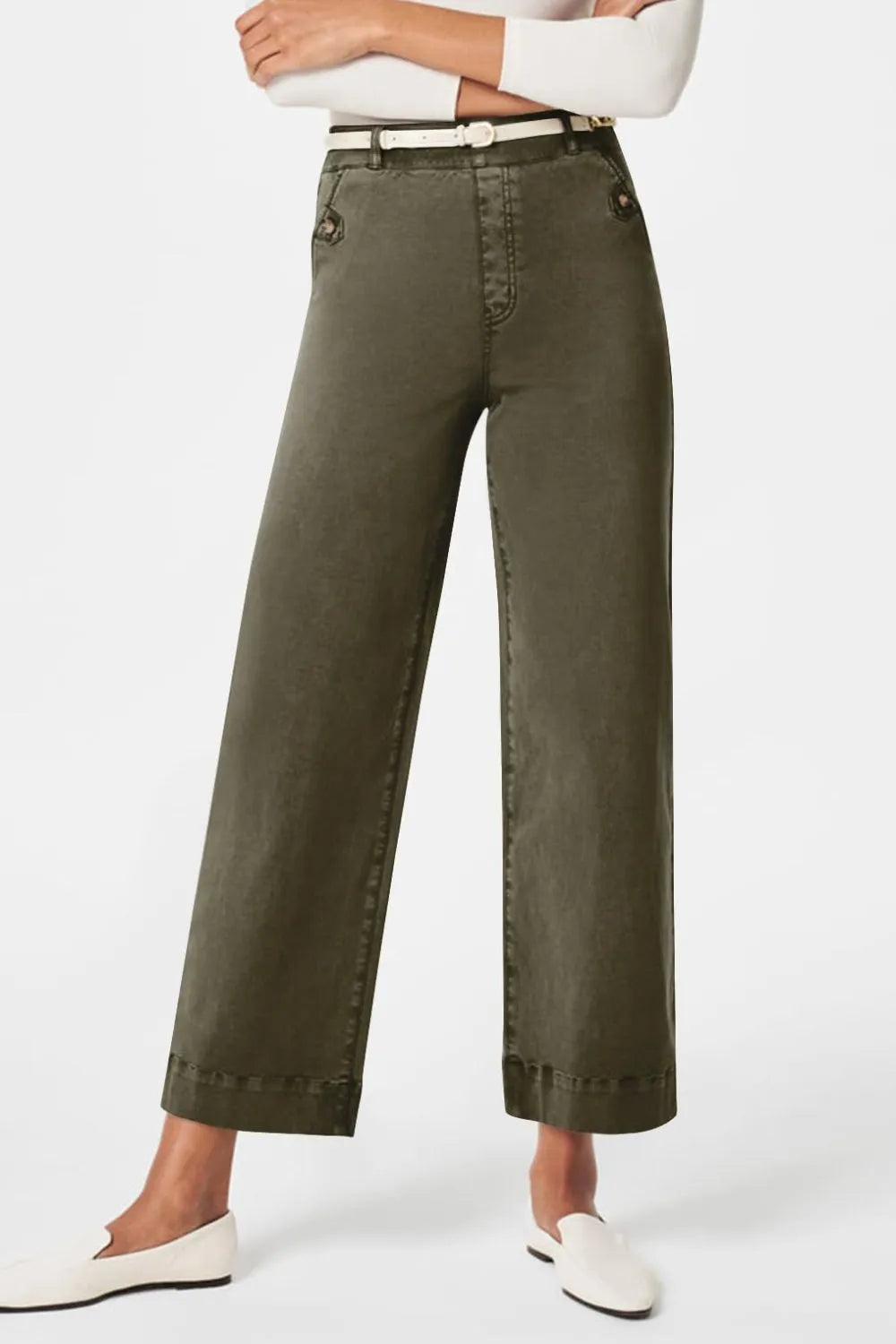 Olive Brown High Waist Jeans with Pockets | Jeans Daverri Fashions