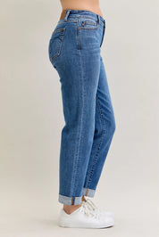 Judy Blue Full Size Mid Rise BF Classic Cuffed Jeans Plus Size | Jeans Daverri Fashions