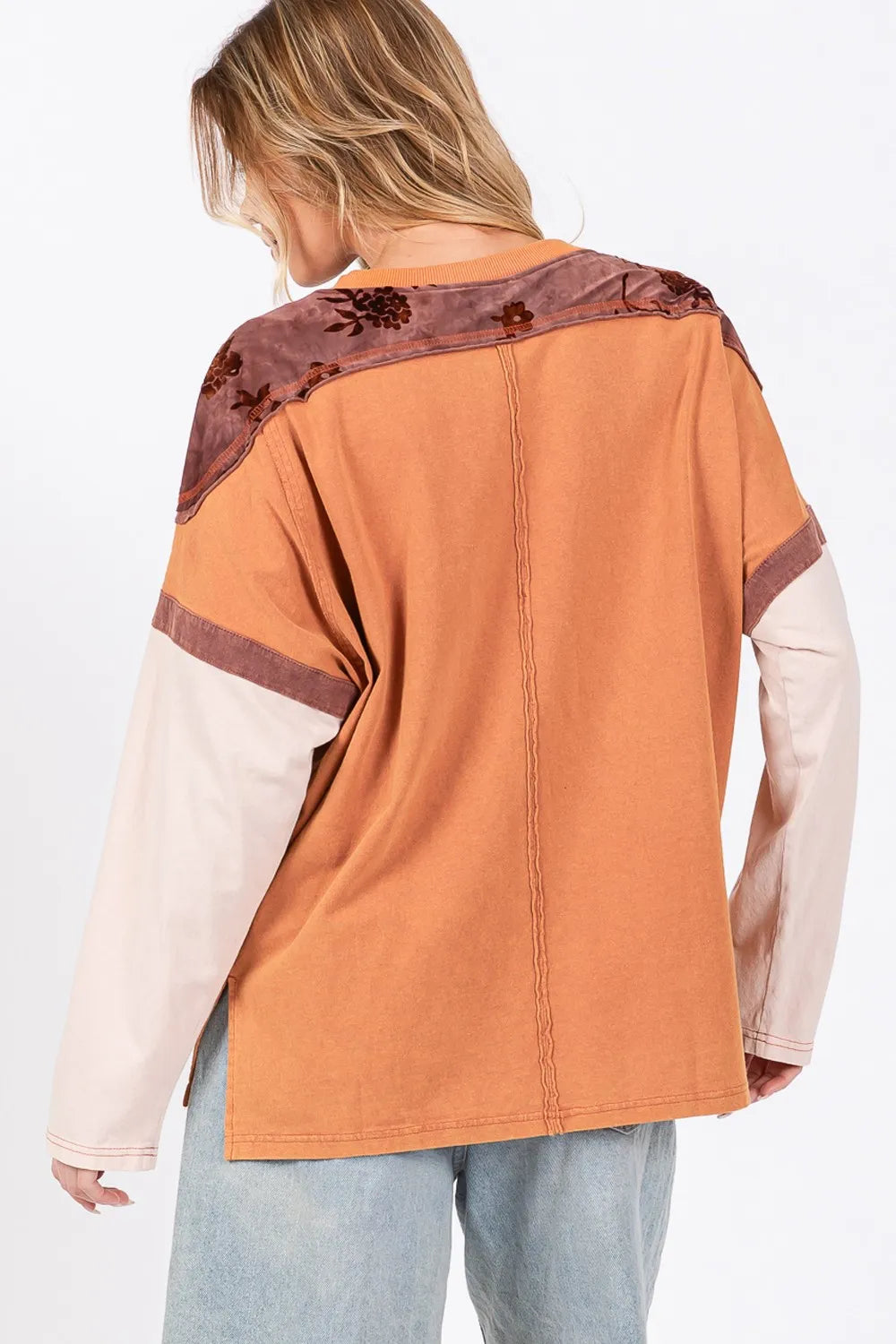 SAGE + FIG Star Patch Long Sleeve Color Block T-Shirt | T-Shirts Daverri Fashions