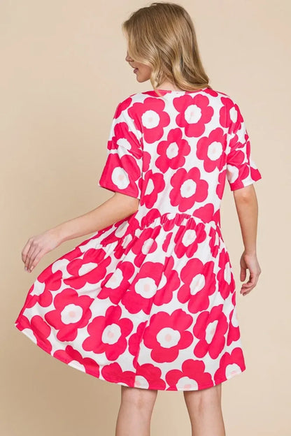 BOMBOM Flower Print Ruched Dress - DAVERRI FASHIONS
