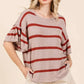 Mittoshop Striped Flounce Sleeve Knit Top - DAVERRI FASHIONS