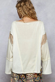 POL Contrast Round Neck Long Sleeve T-Shirt | T-Shirts Daverri Fashions