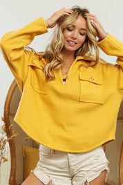 BiBi Flap Pockets Fleece Collared Sweatshirt | Sweatshirts Daverri Fashions