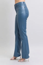 Judy Blue Full Size High Waist Tummy Control Faux Leather Bootcut Pants Plus Size | Pants Daverri Fashions