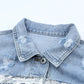 Sequin Fringe Trim Distressed Button Up Denim Jacket - DAVERRI FASHIONS