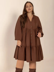 Plus Size Tie Neck Balloon Sleeve Tiered Dress | Daverri Fashions