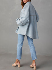 Button Down Raw Hem Denim Jacket | Denim Jackets Daverri Fashions
