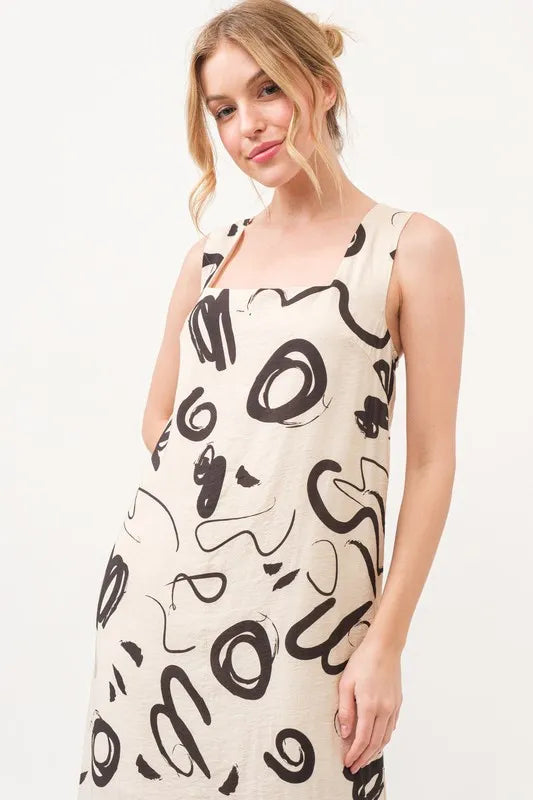 And The Why Square Neck Abstract Printed Maxi Dress | Daverri Fashions