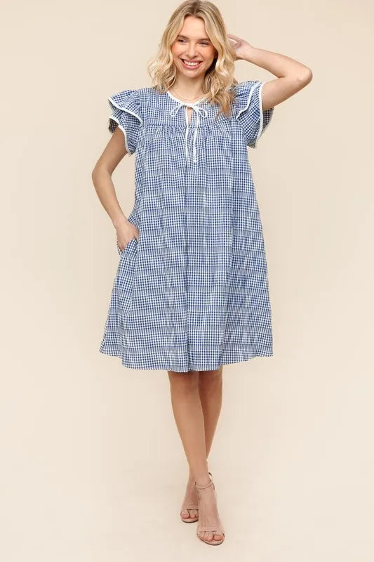 Haptics Double Ruffle Sleeve Dress with Side Pockets Knee Length Dresses