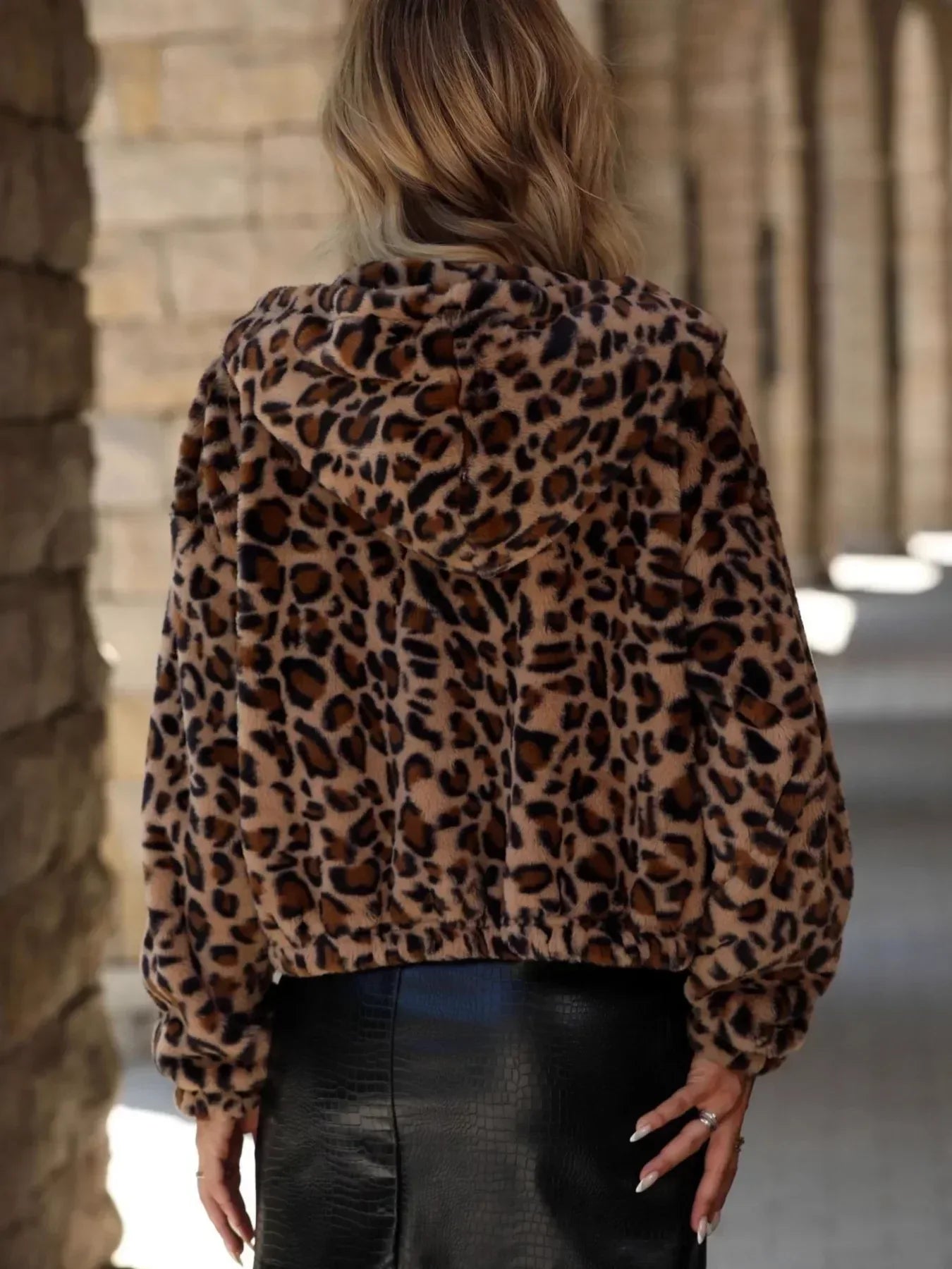 Leopard Zip Up Hooded Jacket - DAVERRI FASHIONS