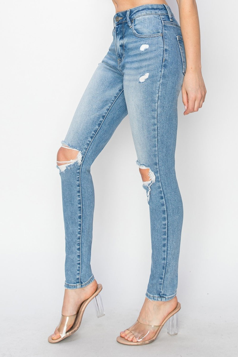 Risen Full Size High Rise Knee Distressed Skinny Jeans Jeans