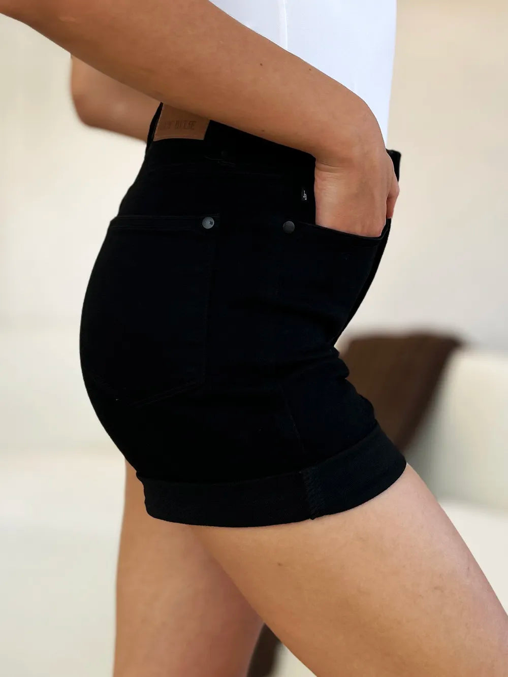 Judy Blue Full Size High Waist Tummy Control Cuffed Denim Shorts Denim Shorts