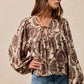 BiBi Printed Woven Front Tied Blouse with Baloon Sleeve - DAVERRI FASHIONS