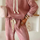 Pink corduroy Daverri Fashions loungewear set with lace drawstrings