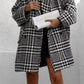 Houndstooth Collared Neck Long Sleeve Coat with Pockets - DAVERRI FASHIONS