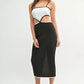 MABLE Black Ribbed Knit Color Block Cutout Midi Dress - DAVERRI FASHIONS