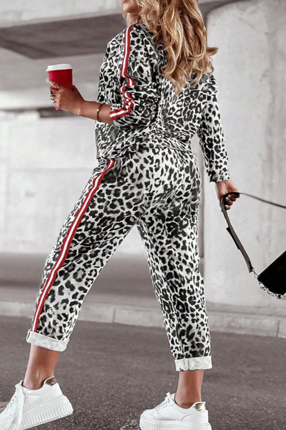 Plus Size Leopard Round Neck Top and Pants Set | Loungewear Sets Daverri Fashions