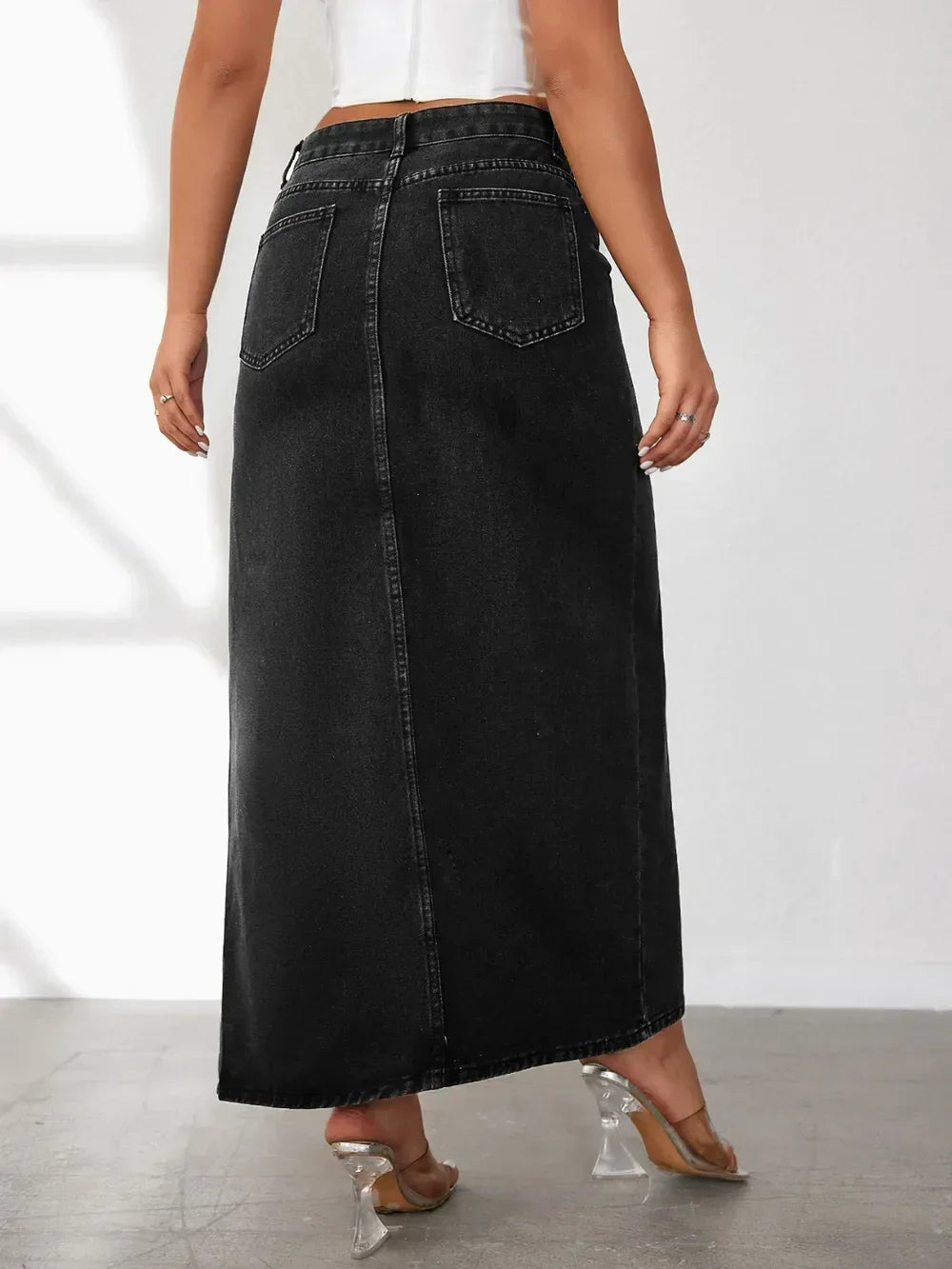 High Rise Slit Denim Skirt - DAVERRI FASHIONS