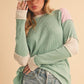 Aemi + Co Raw Seam Color Block Round Neck Knit Top Tops
