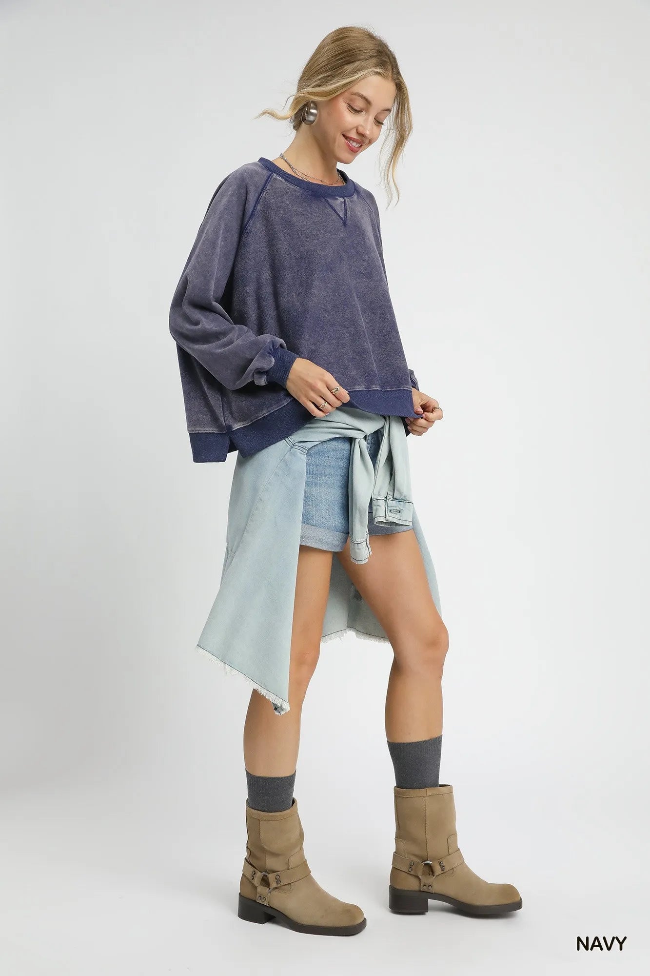 Umgee Mineral Wash French Terry Sweatshirt Sweatshirts