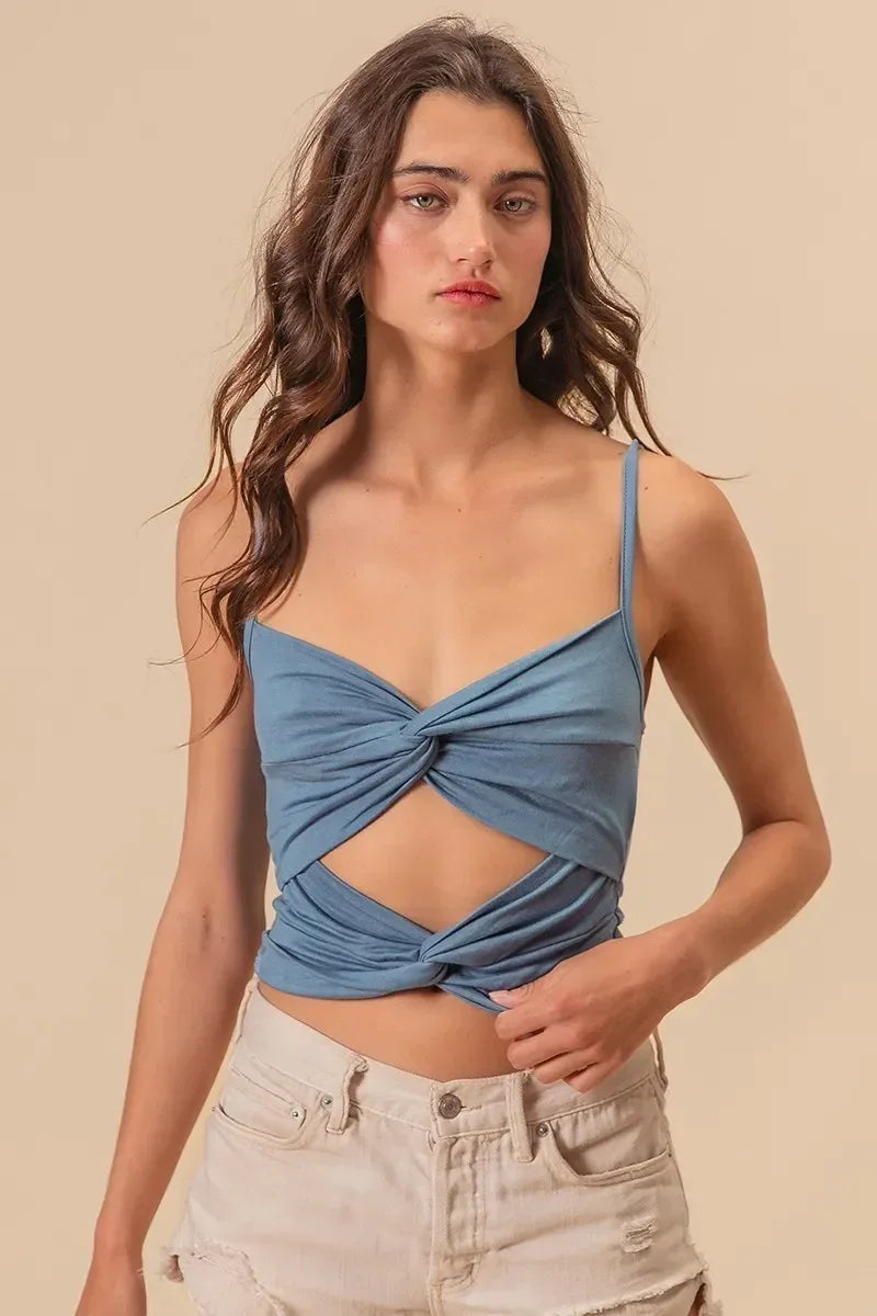 BiBi Rayon Span Jersey Knit Double Twist Front Cami Top - DAVERRI FASHIONS