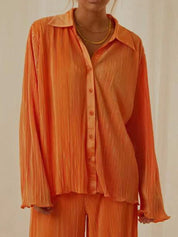 Button Up Long Sleeve Top and Pants Set | Loungewear Sets Daverri Fashions