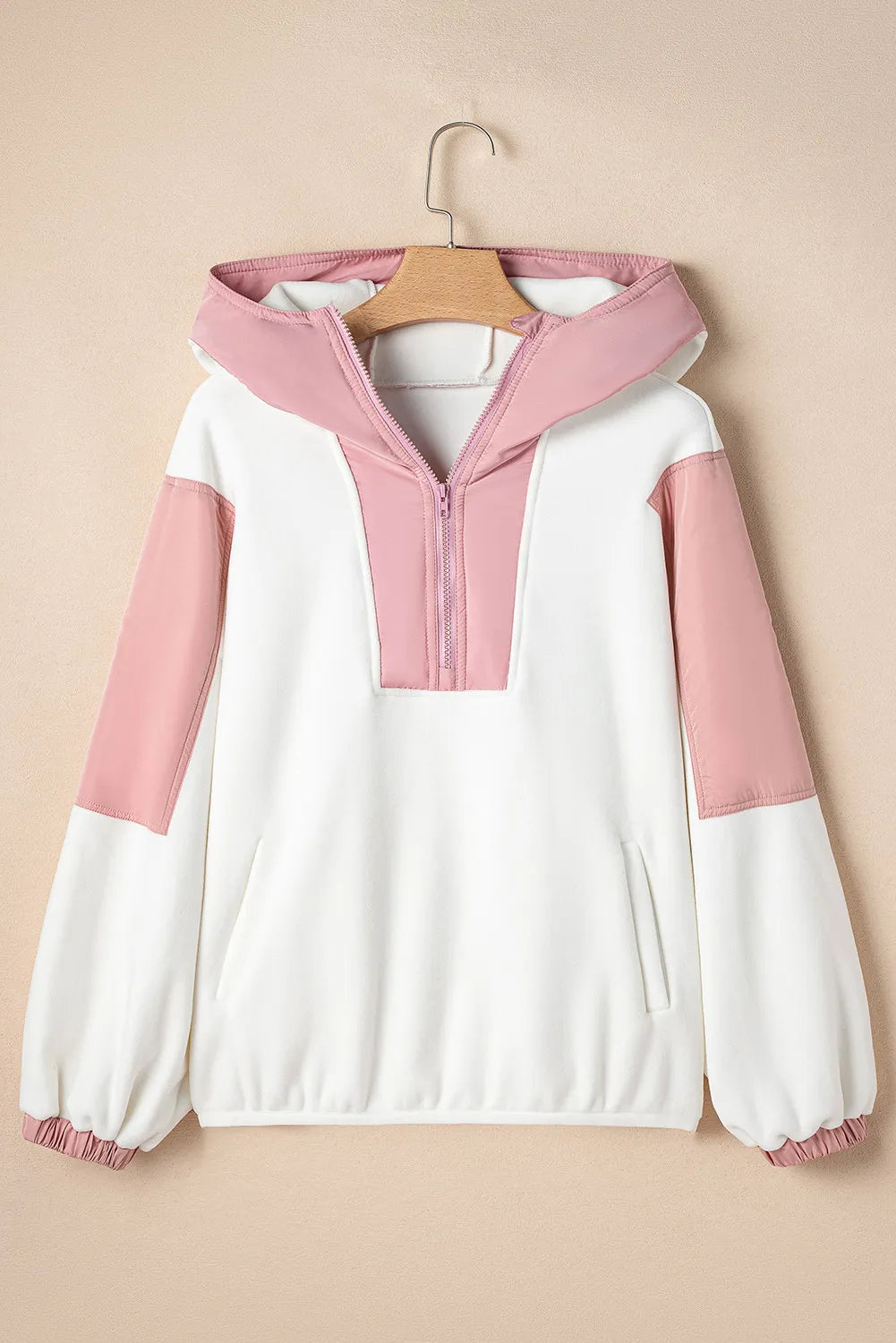 Color Block Half Zip Long Sleeve Hoodie Tops