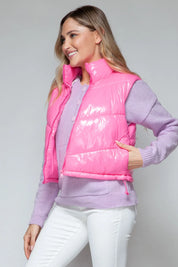 Snobbish Zip Up Turtleneck Shiny Quilted Vest | Vest Jackets Daverri Fashions