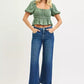 RISEN Tummy Control 4 Way Stretch High Rise Crop Wide Leg Jeans - DAVERRI FASHIONS