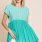 Lime 'N' Chili Full Size Embroidered Short Sleeve Pleated Babydoll Top Plus Size