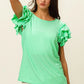 Vibrant mint green BiBi Birdseye ribbed ruffle sleeve top