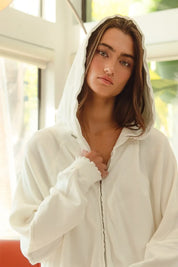 BiBi Waffle Thermal And Terry Mix Washed Zip Up Hoodie | Hoodies Daverri Fashions