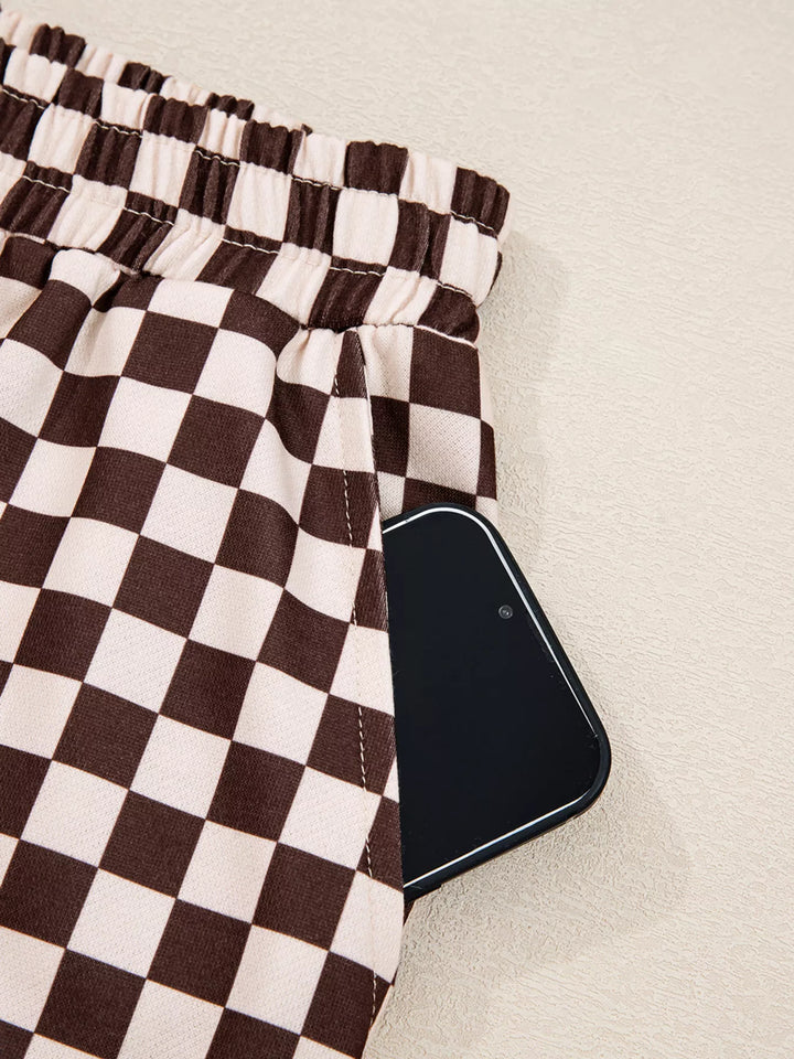 Checkered Drawstring Hoodie and Pants Set | Loungewear Sets Daverri Fashions