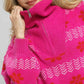 Umgee Floral Patterned Jacquard Quarter-Zip Pullover Sweater Hot Pink - DAVERRI FASHIONS