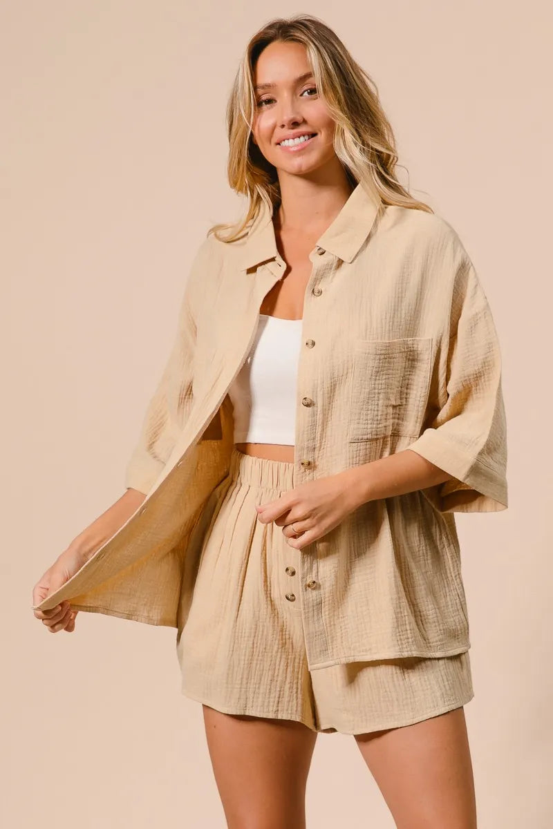 BiBi Crinkle Gauze Shirt and Short Set Outfit Sets