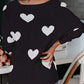 Black off-the-shoulder heart scoop neck long sleeve sweater