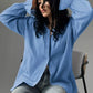 Light blue women’s collared flounce sleeve loose fit cotton shirt