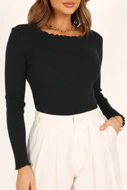 Lettuce Edge Round Neck Long Sleeve Top | Tops Daverri Fashions