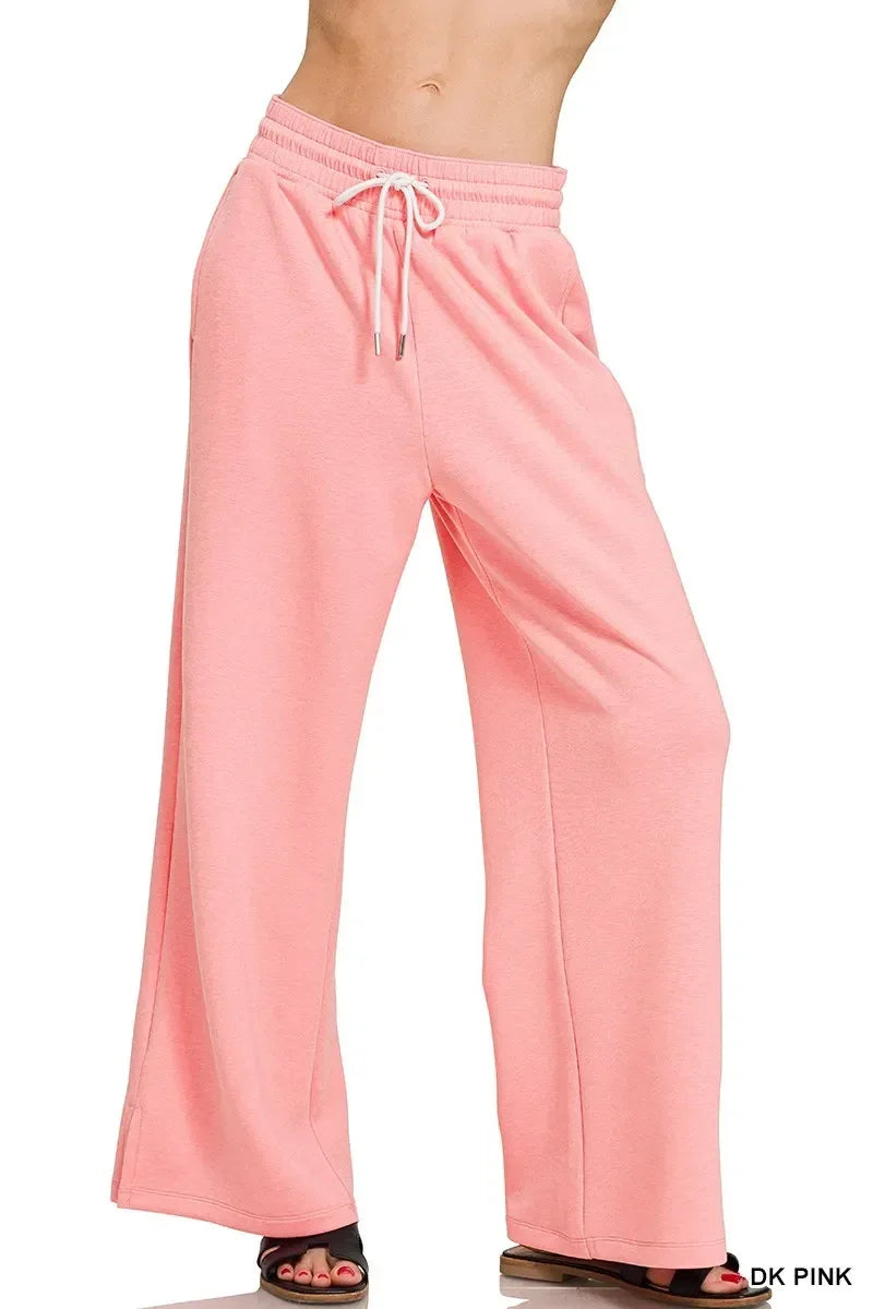 Zenana Scuba Drawstring Pants Dk Pink - DAVERRI FASHIONS