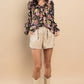 Ces Femme Ruffle Trim Long Sleeve Floral Blouse - DAVERRI FASHIONS