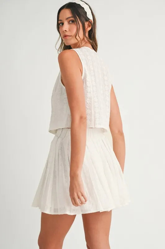 MABLE Eyelet Lace Top and Mini Skirt Set Outfit Sets