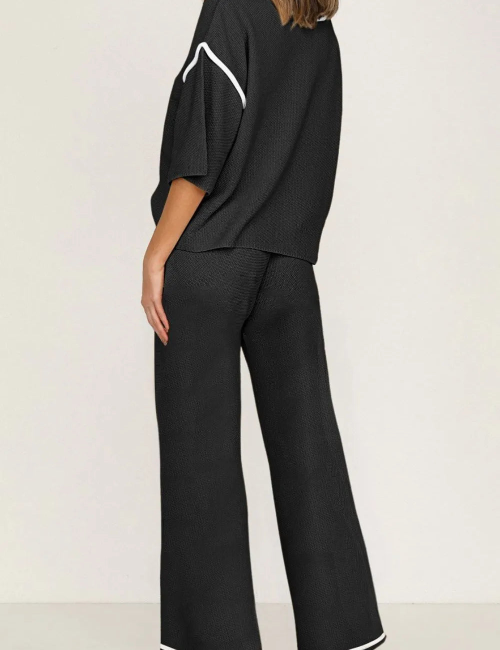 Black and white striped wide-leg pants in Contrast Trim set